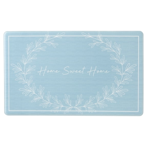 MARTHA STEWART Bloomfield Home Sweet Home Leaf Frame Kitchen Mat, Comfort Standing Mat, Non-Slip Backing, Water & Stain Resistant, Blue, 18"x30"