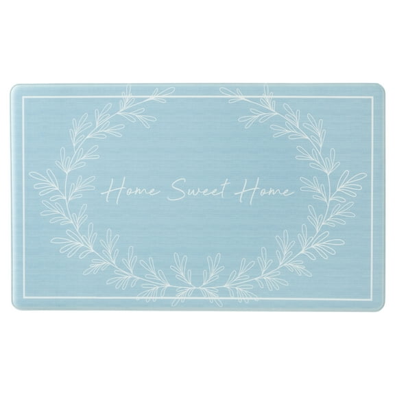 MARTHA STEWART Bloomfield Home Sweet Home Leaf Frame Kitchen Mat, Comfort Standing Mat, Non-Slip Backing, Water & Stain Resistant, Blue, 18"x30"