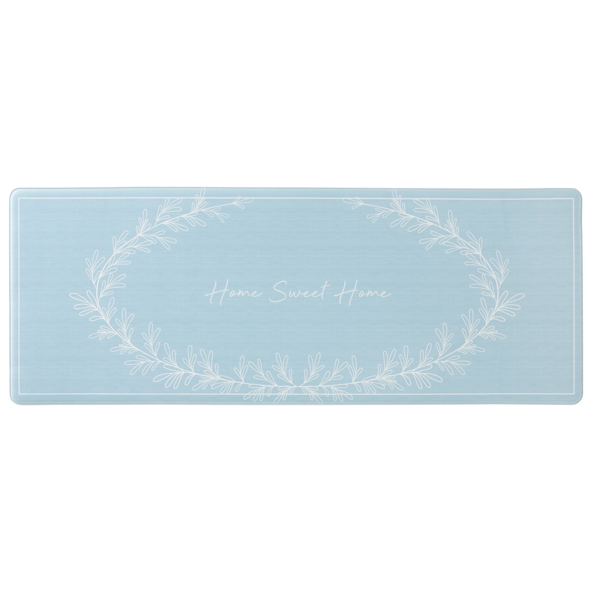 MARTHA STEWART Bloomfield Home Sweet Home Leaf Frame Kitchen Mat, Comfort Standing Mat, Non-Slip Backing, Water & Stain Resistant, Blue, 18"x48"