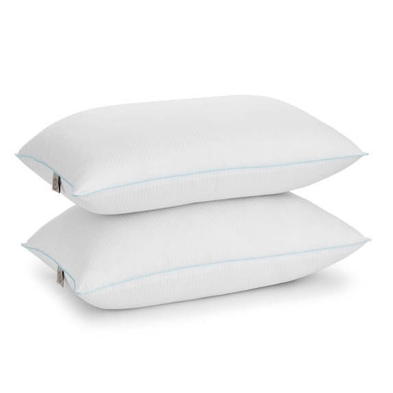 MARTHA STEWART Classic Stripe Bed Pillows Standard / Queen Size Set Of 2, Enhanced Loft Plush Pillow for All Sleep Positions, 20" x 28", White