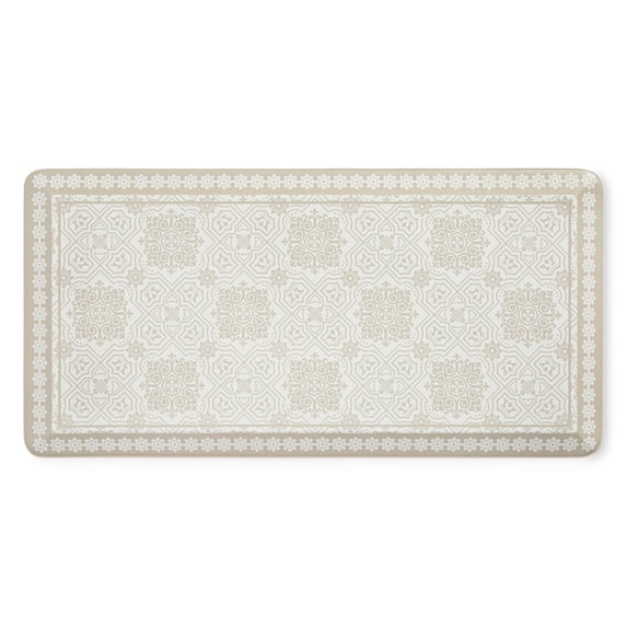 MARTHA STEWART Comfort Anti Fatigue Strie Medallion Tile Kitchen Mat, Comfort Standing Mat, Non-Slip Backing, Safe Beveled Edge, Beige, 19.6"x39"