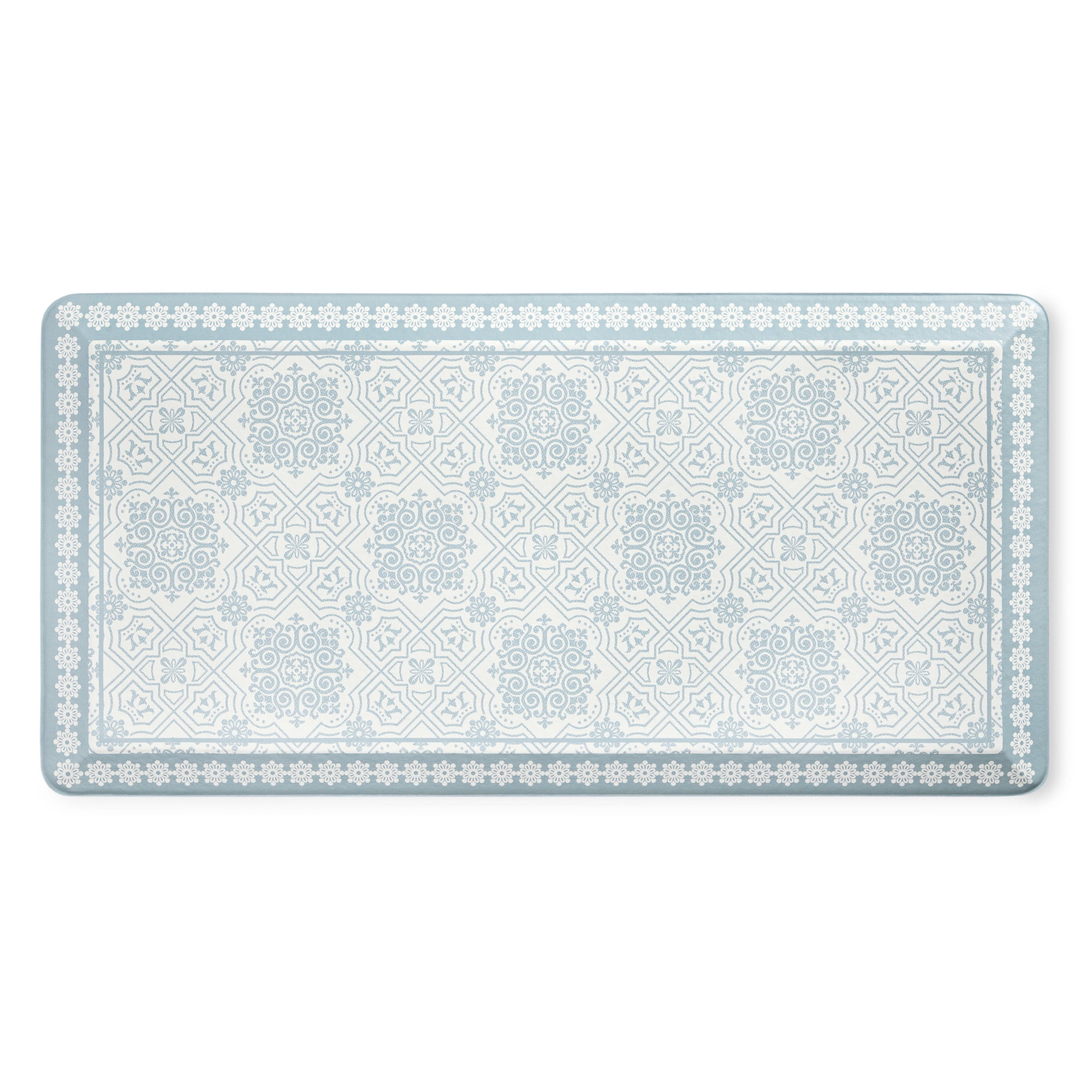 MARTHA STEWART Comfort Anti Fatigue Strie Medallion Tile Kitchen Mat, Comfort Standing Mat, Non-Slip Backing, Safe Beveled Edge, Grey, 19.6"x39"