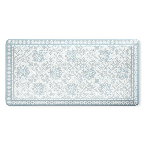MARTHA STEWART Comfort Anti Fatigue Strie Medallion Tile Kitchen Mat, Comfort Standing Mat, Non-Slip Backing, Safe Beveled Edge, Grey, 19.6"x39"