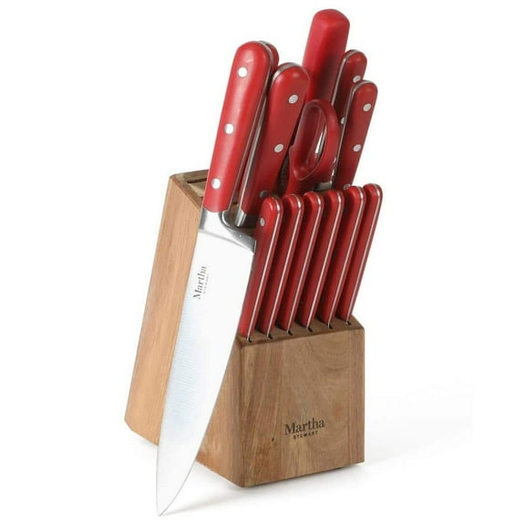 MARTHA STEWART EVERYDAY Eastwalk 14 Piece Stainless Steel Cutlery Block Set in Red