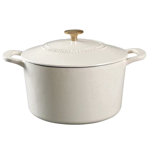Martha Stewart Gatwick 7 QT Enameled Cast Iron Dutch Oven - Linen W/ Gold Knob