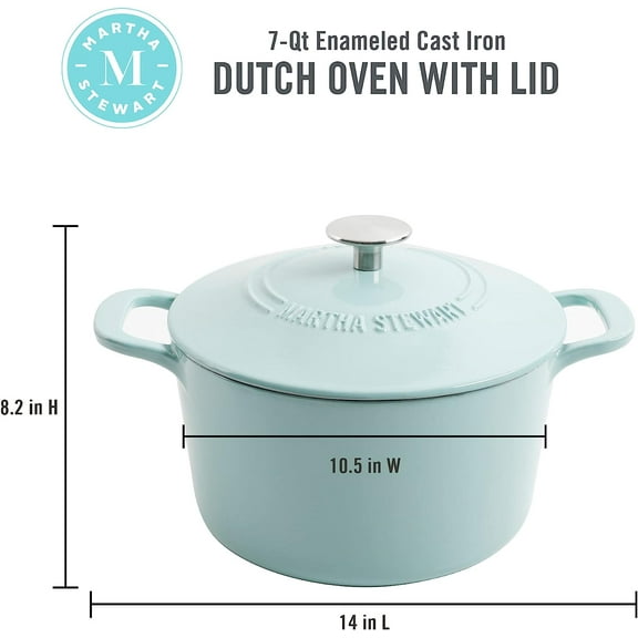 MARTHA STEWART Gatwick 7-Quart Enamel Cast Iron Dutch Oven - Martha Blue