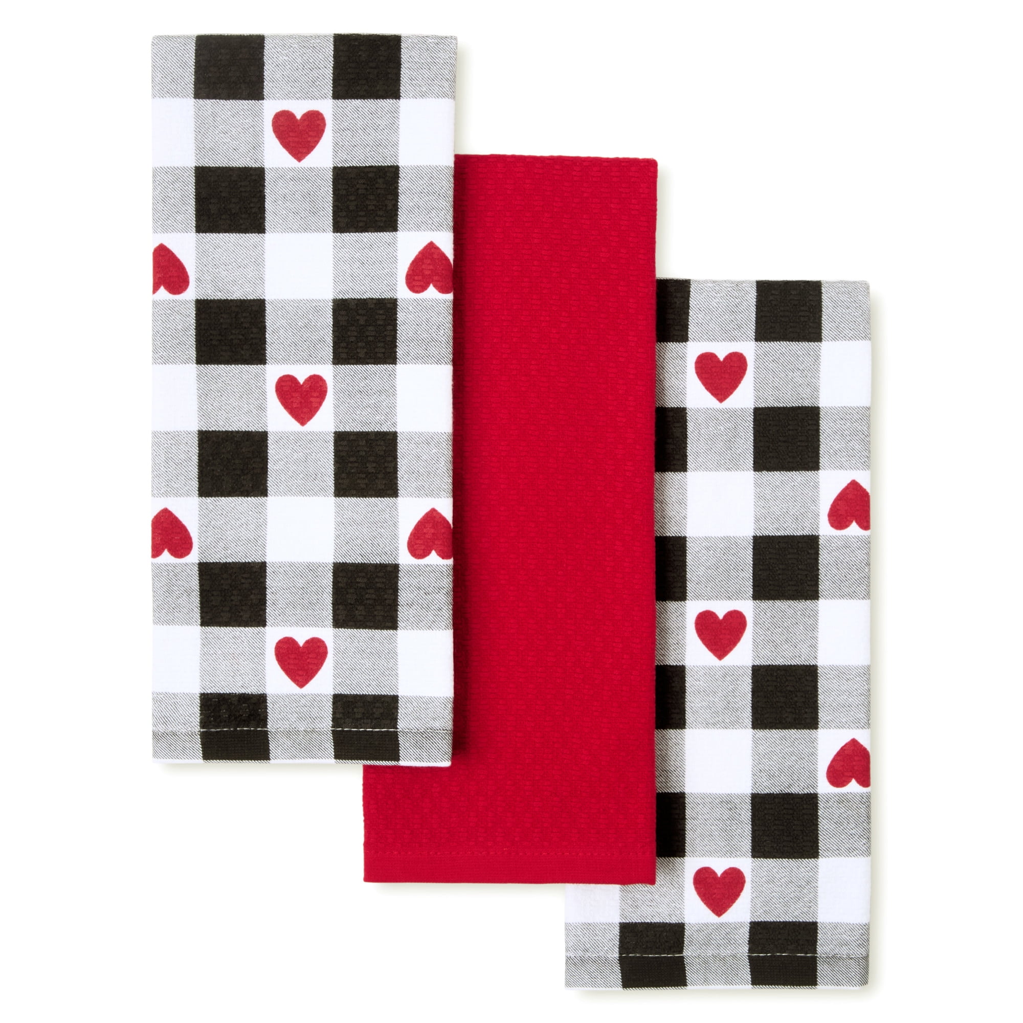 MARTHA STEWART Love Check Gingham Hearts Decorative Kitchen Towels