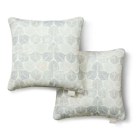 MARTHA STEWART Modern Banana Leaves Indoor Outdoor Decorative Pillow 2-Pack Set, UV Fade Resistant, Water Repellent, Printed Tropical Design, Warm Grey, 18"x18"