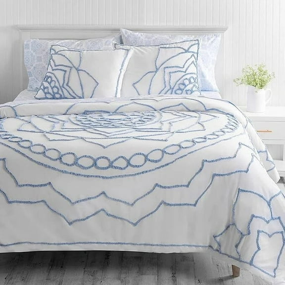 Martha Stewart Sophia Medallion 100% Cotton 3pc Duvet Set-1 Duvet, 2 Pillow Shams