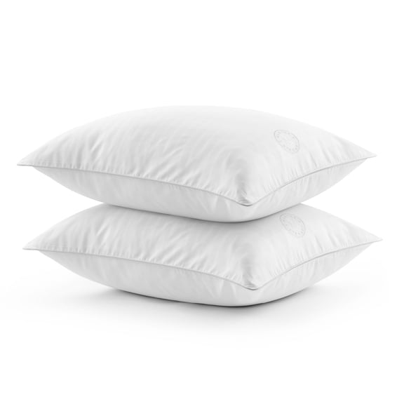 MARTHA STEWART Ticking Stripe Bed Pillows Standard/Queen Size Set Of 2, Enhanced Loft Plush Cooling Pillow For All Sleep Positions, 20" x 28", White