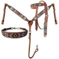 thumbnail image 1 of MARTIN ENTERPRISES Western Premium Leather Equestrian Trail Hand Carved Tooled Beaded Headstall, Breast Collar, Reins & Wither Straps Size Full, 1 of 1