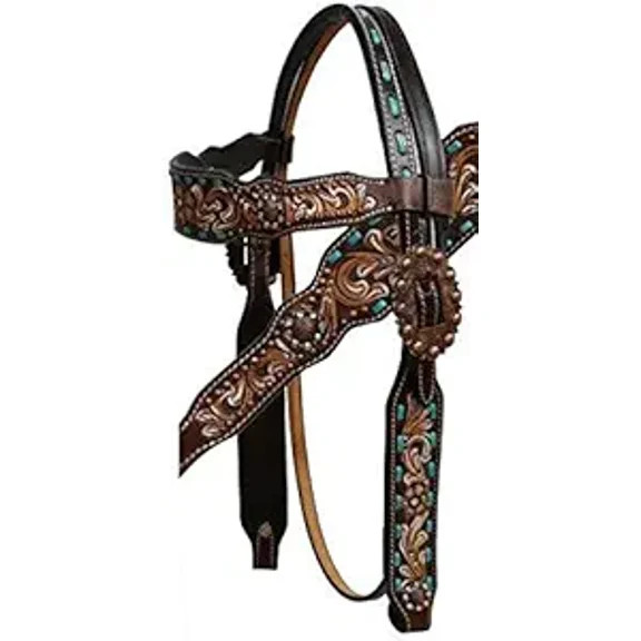 MARTIN ENTERPRISESWestern Premium Leather Hand Carved Tooled Headstall, Breast Collar, & Reins, Size Full
