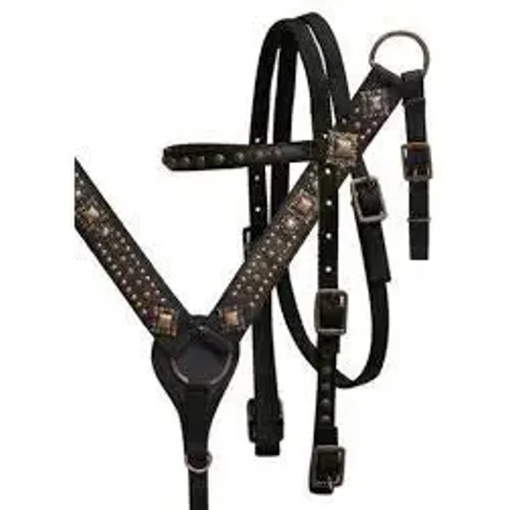 MARTIN ENTERPRISESWestern Premium Leather Hand Carved Tooled Headstall, Breast Collar, & Reins, Size Full
