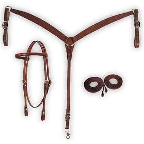 MARTIN ENTERPRISESWestern Premium Leather Hand Carved Tooled Headstall, Breast Collar, & Reins, Size Full