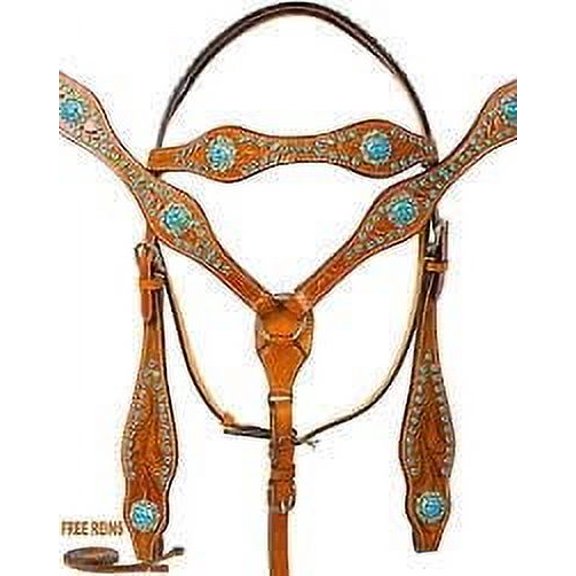 MARTIN ENTERPRISESWestern Premium Leather Hand Carved Tooled Headstall, Breast Collar, & Reins, Size Full