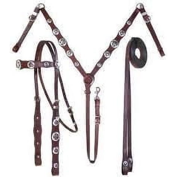 MARTIN ENTERPRISESWestern Premium Leather Hand Carved Tooled Headstall, Breast Collar, & Reins, Size Full