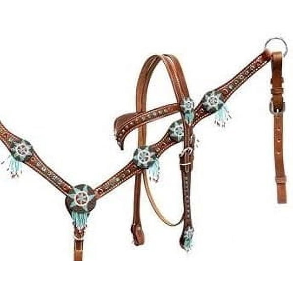MARTIN ENTERPRISESWestern Premium Leather Hand Carved Tooled Headstall, Breast Collar, & Reins, Size Full