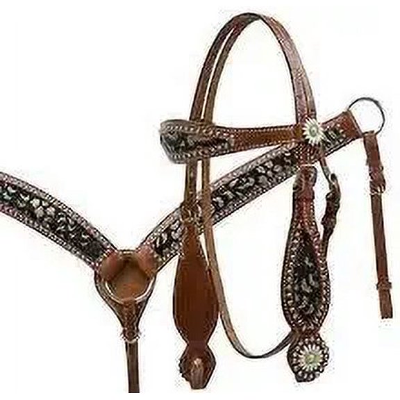 MARTIN ENTERPRISESWestern Premium Leather Hand Carved Tooled Headstall, Breast Collar, & Reins, Size Full