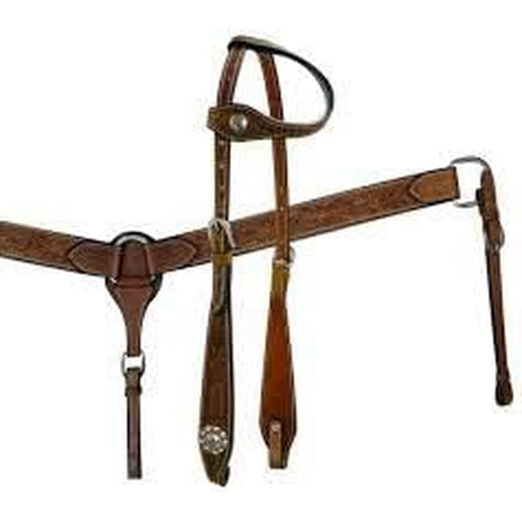 MARTIN ENTERPRISESWestern Premium Leather Hand Carved Tooled Headstall, Breast Collar, & Reins, Size Full