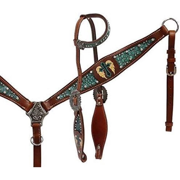 MARTIN ENTERPRISESWestern Premium Leather Hand Carved Tooled Headstall, Breast Collar, & Reins, Size Full