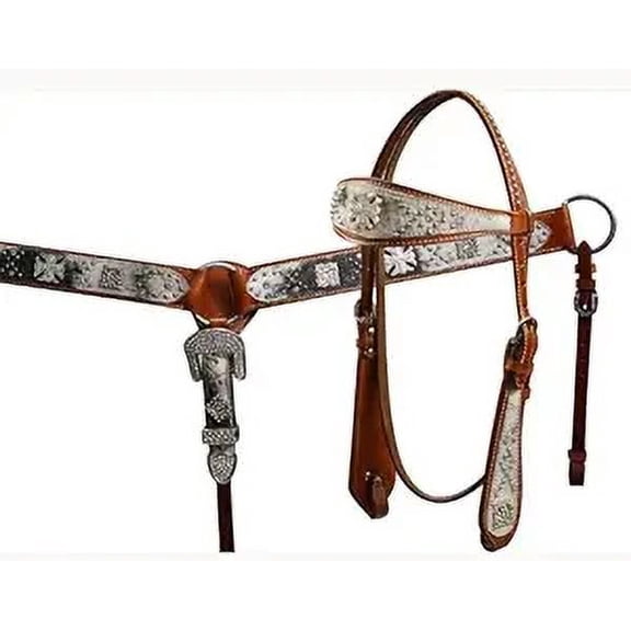 MARTIN ENTERPRISESWestern Premium Leather Hand Carved Tooled Headstall, Breast Collar, & Reins, Size Full