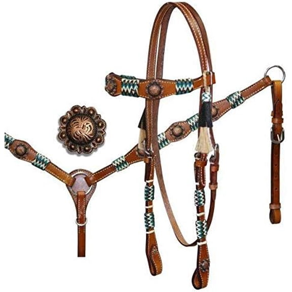 MARTIN ENTERPRISESWestern Premium Leather Hand Carved Tooled Headstall, Breast Collar, & Reins, Size Full