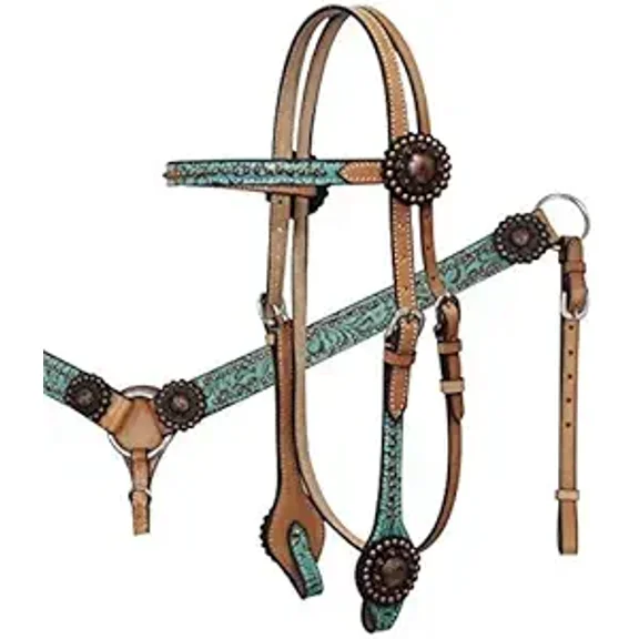 MARTIN ENTERPRISESWestern Premium Leather Hand Carved Tooled Headstall, Breast Collar, & Reins, Size Full