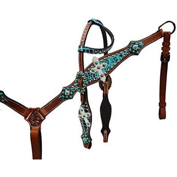 MARTIN ENTERPRISESWestern Premium Leather Hand Carved Tooled Headstall, Breast Collar, & Reins, Size Full