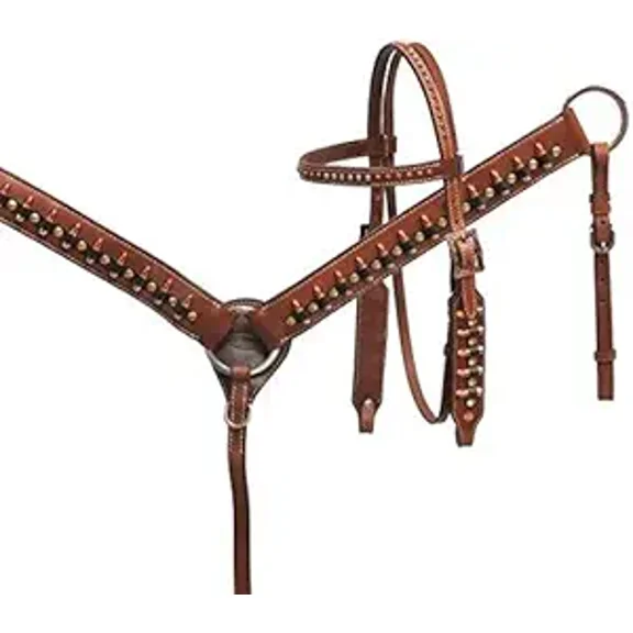 MARTIN ENTERPRISESWestern Premium Leather Hand Carved Tooled Headstall, Breast Collar, & Reins, Size Full