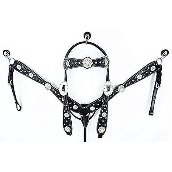 MARTIN ENTERPRISESWestern Premium Leather Hand Carved Tooled Headstall, Breast Collar, & Reins, Size Full