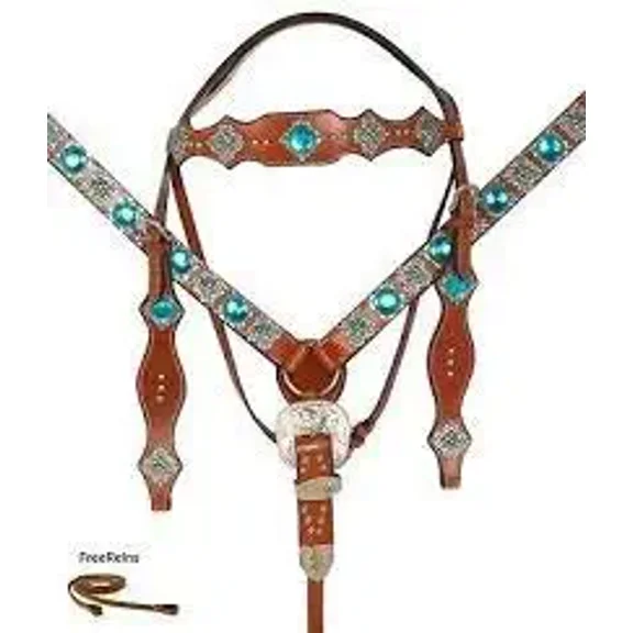 MARTIN ENTERPRISESWestern Premium Leather Hand Carved Tooled Headstall, Breast Collar, & Reins, Size Full