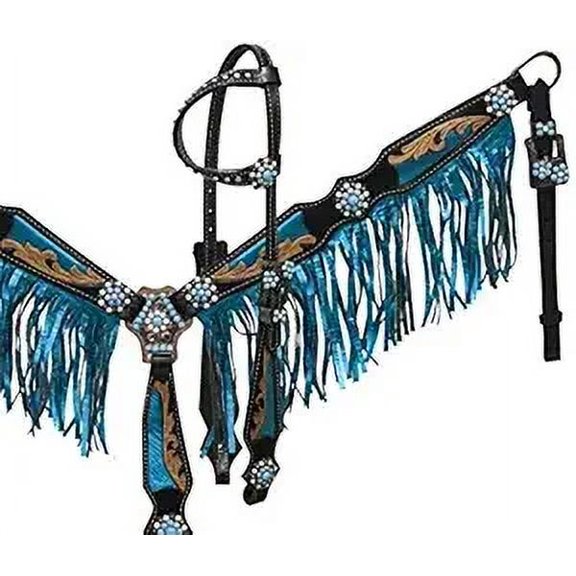 MARTIN ENTERPRISESWestern Premium Leather Hand Carved Tooled Headstall, Breast Collar, & Reins, Size Full