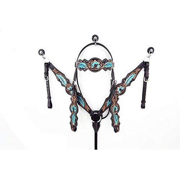 MARTIN ENTERPRISESWestern Premium Leather Hand Carved Tooled Headstall, Breast Collar, & Reins, Size Full