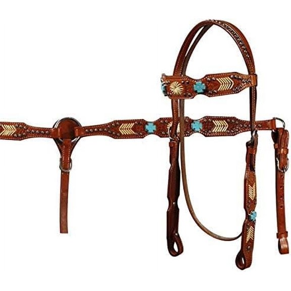 MARTIN ENTERPRISESWestern Premium Leather Hand Carved Tooled Headstall, Breast Collar, & Reins, Size Full