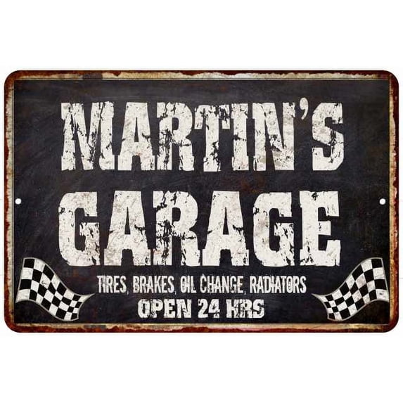 MARTIN'S Garage Black Grunge Sign 8 x 12 Matte Finish Metal 108120005323
