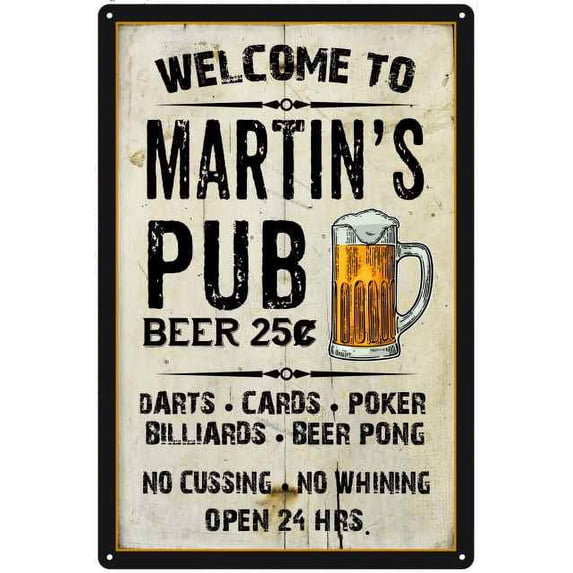 MARTIN'S Pub Sign Vintage Man Cave Bar Wall Decor Gift 8x12 Metal 208120028088