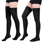 MARTINE MALL 1 Pair Black Thigh High Zipper Compression Socks 20-30 Mmhg Closed Toe Compression Support Stockings for Pregnancy, Post-surgery, Swelling