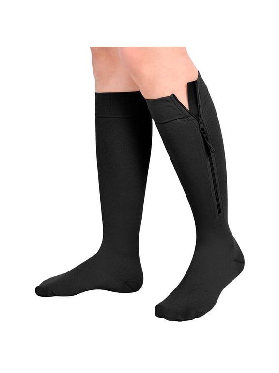 1 Pair Black M Closed Toe Medical Compression Stockings with Zipper,15-20 mmHg Knee High Compression Socks for Women Men