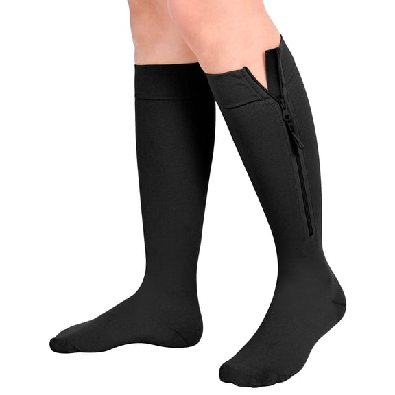 MARTINE MALL 1 Pair Closed Toe Medical Compression Stockings with Zipper,15-20 mmHg Knee High Compression Socks for Women Men