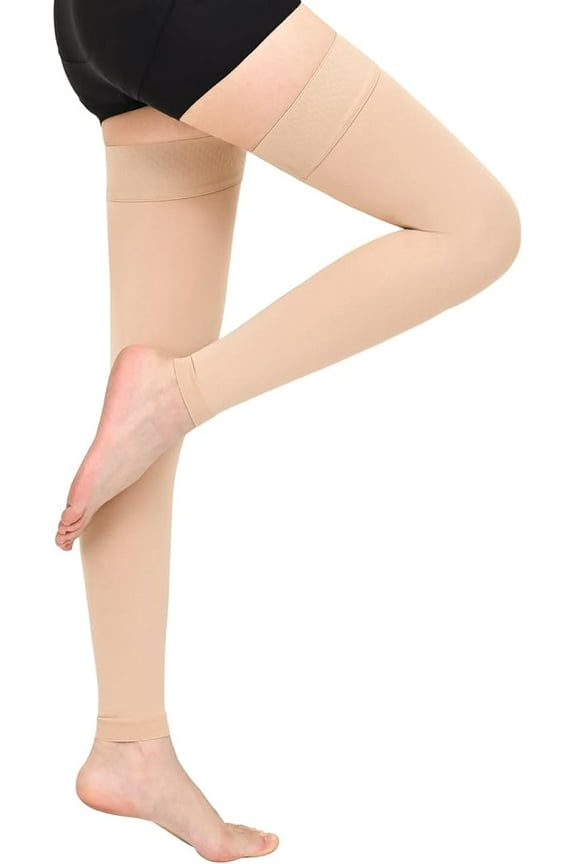 15-20mmHg Thigh High Compression Stockings Footless Graduated Compression Socks for Edema Varicose Veins, Running, Hiking, Cycling