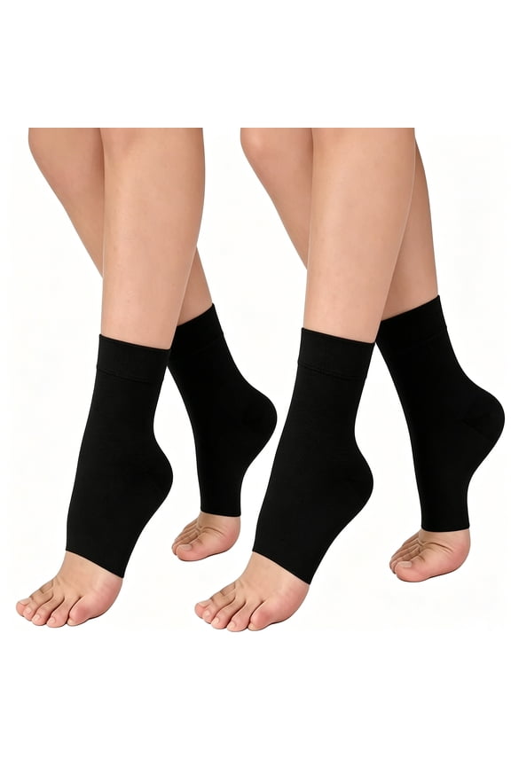 2 Pairs Ankle Brace Compression Support Socks for Women & Men, Medical Ankle Compression Sleeve for Foot Plantar Fasciitis & Achilles (Black, L)