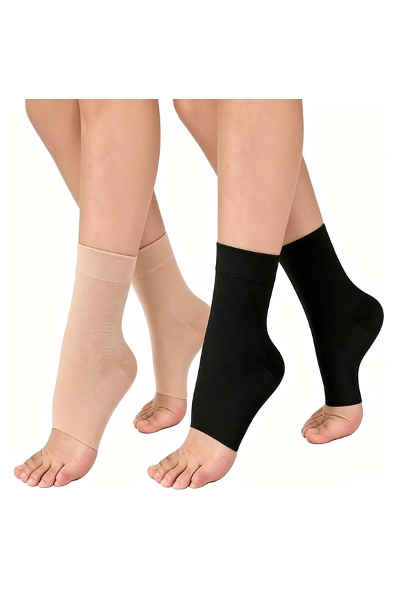 2 Pairs Ankle Brace Compression Support Socks for Women & Men, Medical Ankle Compression Sleeve for Foot Plantar Fasciitis & Achilles (Beige+Black, L)