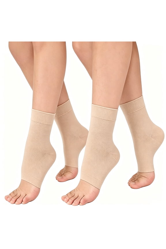 2 Pairs Ankle Brace Compression Support Socks for Women & Men, Medical Ankle Compression Sleeve for Foot Plantar Fasciitis & Achilles (Beige, L)