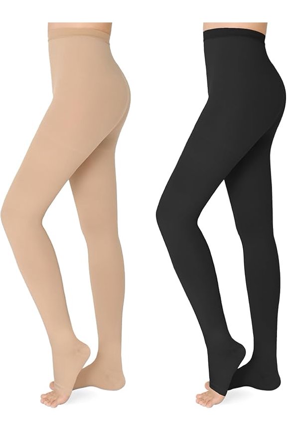 2 Pairs 20-30 mmHg Compression Pantyhose Medical Footless Compression Stockings for Women,Pregnant, Teacher, Doctor(Beige+Black,XXL)