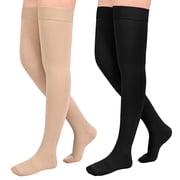 MARTINE MALL 2 Pairs 20-30mmHg Thigh High Compression Stockings for Women, Medical Compression Socks for Pregnant, Teacher, Doctor, Varicose Veins Beige Close Toe+Black Close Toe