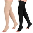 thumbnail image 1 of MARTINE MALL 2 Pairs 20-30mmHg Thigh High Compression Stockings for Women, Medical Compression Socks for Pregnant, Teacher, Doctor, Varicose Veins (Beige Open Toe+Black Open Toe), 1 of 6