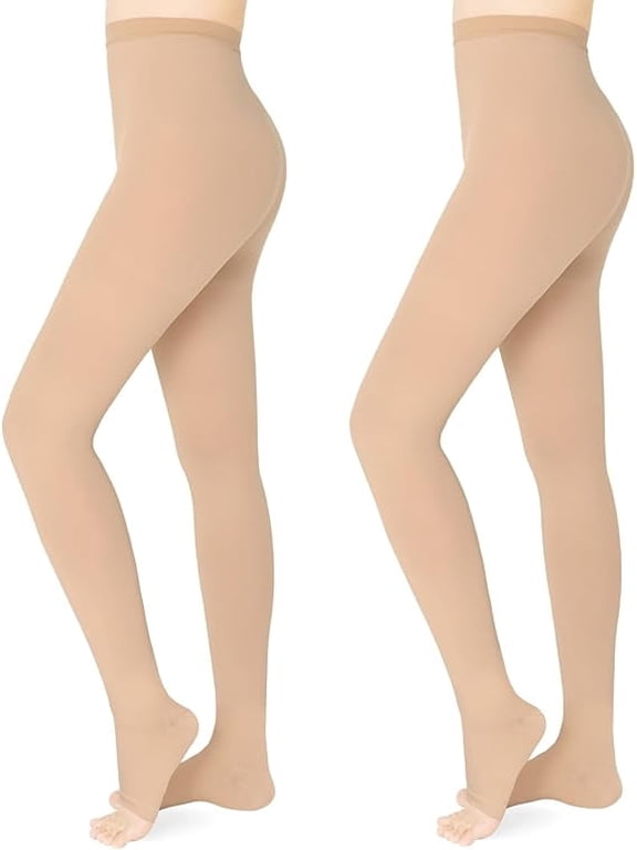 2 Pairs Beige L Size 20-30 mmHg Compression Pantyhose Medical Footless Compression Stockings for Women,Pregnant, Teacher, Doctor