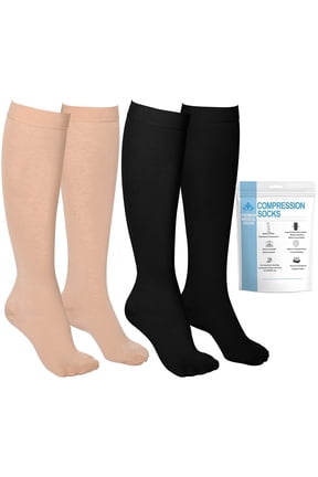 2 Pairs Closed Toe Medical Compression Stockings, 20-30 mmhg Knee High Graduated Compression Socks for Women Men(Beige+Black,L)