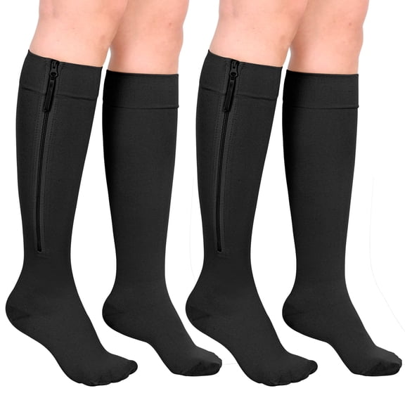 MARTINE MALL 2 Pairs Black L Closed Toe Medical Compression Stockings with Zipper,15-20 mmHg Knee High Compression Socks for Women Men