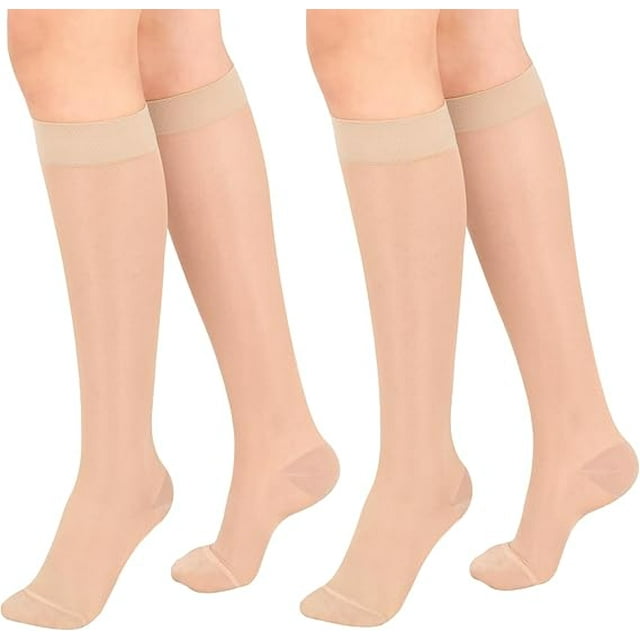 MARTINE MALL 2 Pairs Closed Toe Sheer Compression Stockings 15-20 mmHg Knee High Medical Compression Socks for Women